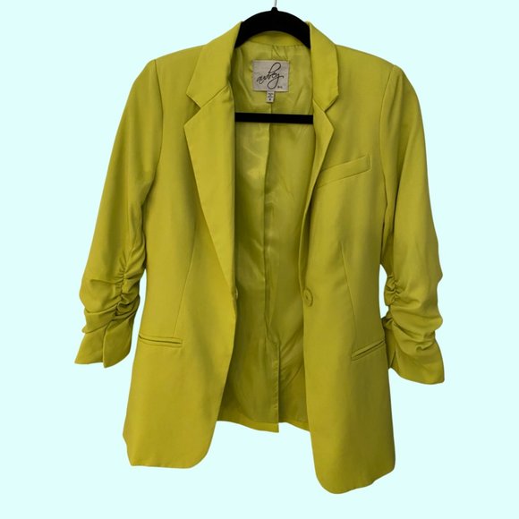 💕sold💕Audrey 3+1 Chartreuse 3/4 Sleeve Blazer Women's Sz Small - Picture 2 of 5